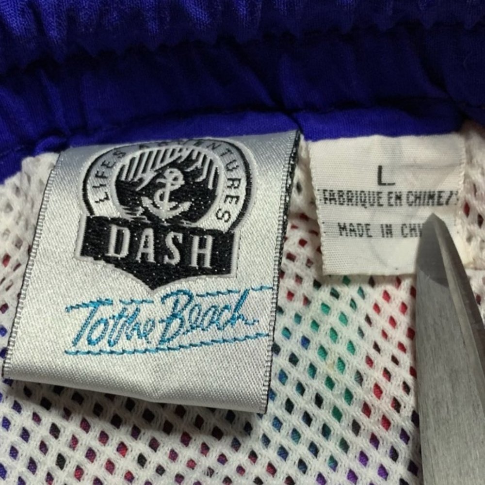 Vintage 90s Dash Neon Rainbow Abstract Pocket Statement Lightweight Swim… - Picture 4 of 14